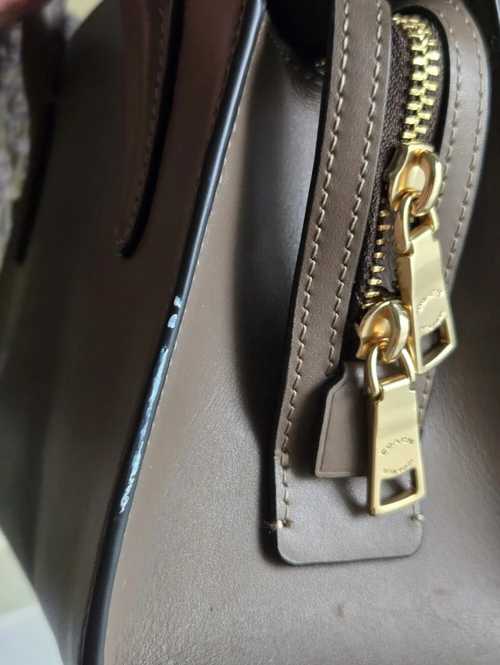 Like New Coach Andrea Dark Stone Carryall Satchel Bag Without Strap